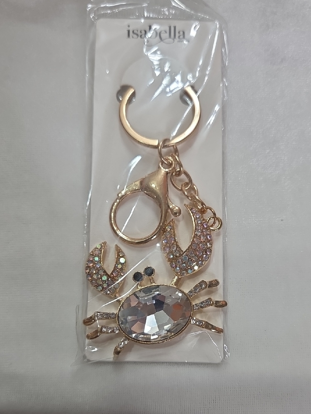 Isabella Cute AB Rhinestone Crab Clear Crystal Keychain Purse Charm Bag Charm